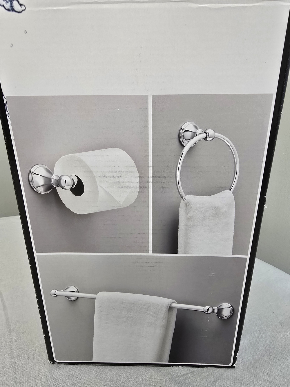 Delta Crestfield 3 Piece Bath Kit 138294 Chrome Towel Bar Ring Toilet Paper Hold